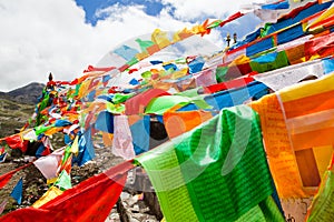 The prayer flags on the moutain on the way