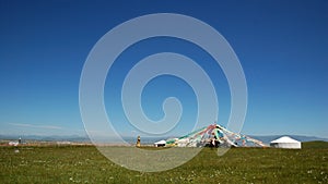 Prayer flags of Qinghai lake