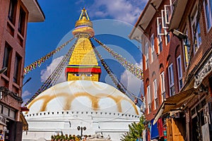 Prayer flags on stupa Boudnath in Nepal