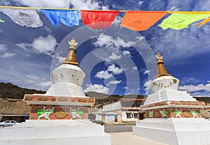 Prayer flags and stupas at Deqing city, Yunnan, China