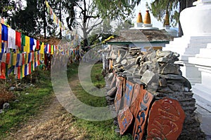 Prayer flags and stupas at Tashiding Monastery