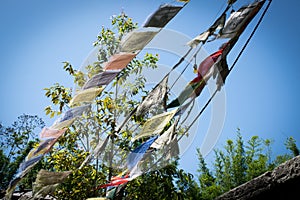 Prayer flags waving in the breeze