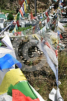 Prayer flags were hung in the coutryside near Thimphu (Bhutan)