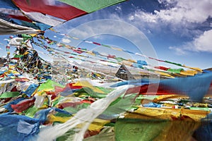 Prayer flying snow mountain in the plateau