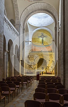 Prayer hall in church in Holy place of sisters Notre Dame de Sion near to Lion Gate in the old city of Jerusalem, Israel