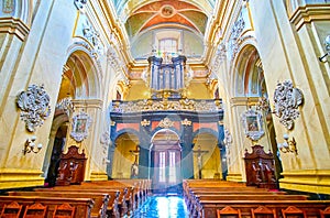 The prayer hall with small pipe organ, Church at Skalka, Krakow, Poland