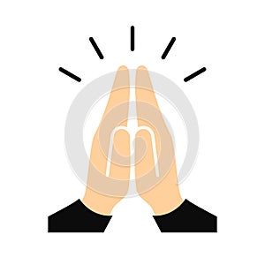 Prayer hands vector cartoon, namaste sign