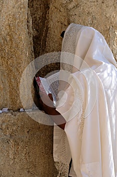 Prayer near Wailing Wall in Jerusalem.