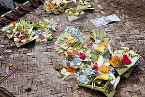 Prayer Offerings at Gua Gajah, Bali, Indonesia photo