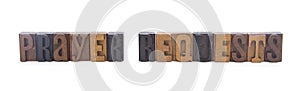 PRAYER REQUEST spelled in wooden block letters