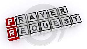 Prayer request word block on white