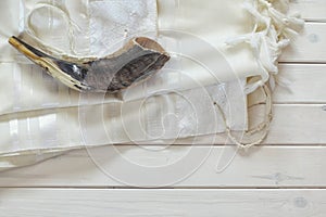 Prayer Shawl - Tallit, jewish religious symbol. Selective focus.