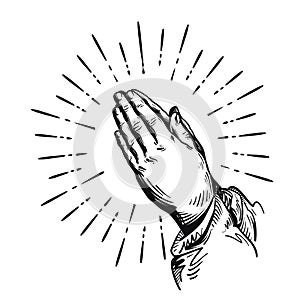 Prayer. Sketch praying hands. Vector illustration isolated on white background