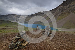 Prayer Stones near chandrataal lake in Spiti Valley