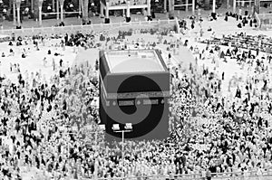 Prayer and Tawaf of Muslims Around AlKaaba in Mecca, Saudi Arabi