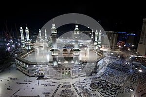 Prayer and Tawaf of Muslims Around AlKaaba in Mecca, Saudi Arabia