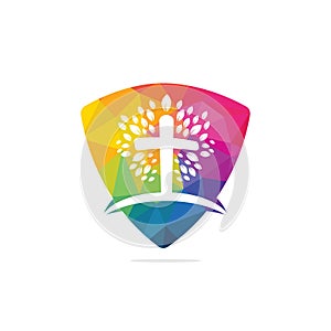 Tree religious cross symbol icon vector design.