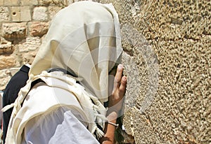 Prayer at Western Wall. Jerusalem, Israel.