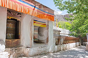 Prayer wheel at Alchi Monastery Alchi Gompa in Ladakh, Jammu and Kashmir, India.