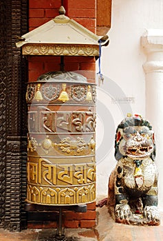 Prayer wheel at the entrance of Swayambhunath Stupa