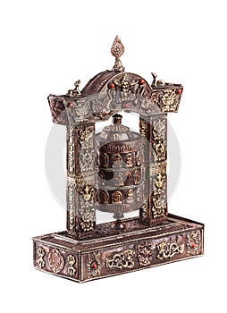 A prayer wheel made of bronse.