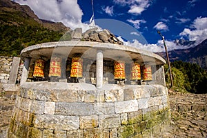 Prayer wheel in Nepal Buddhist temple