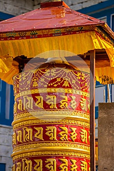Prayer wheel in Nepal Buddhist temple