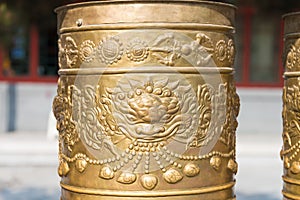 Prayer wheel at Xilitu Zhao Temple(Shiretu Juu). a famous historic site in Hohhot, Inner Mongolia, China.