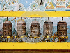 Prayer wheels at Bodhnath stupa in Kathmandu