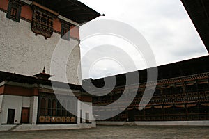 prayer wheels in a buddhist fortress (rinpung dzong) in paro (bhutan)