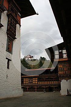 prayer wheels in a buddhist fortress (rinpung dzong) in paro (bhutan)