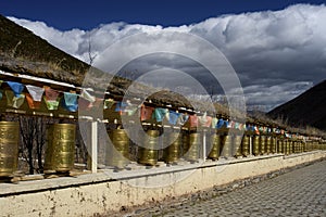 Prayer wheels and flags, Shangrila, Yunnan