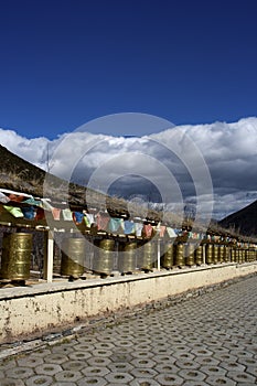 Prayer wheels and flags, Shangrila, Yunnan