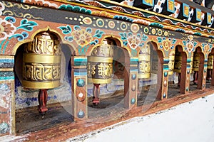 Prayer wheels at the Kyichu Lhakhang Temple, Paro Valley, Bhutan