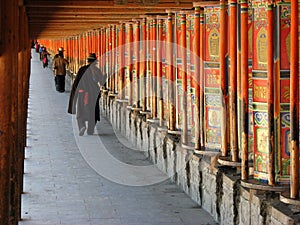 Prayer wheels, Labrang monastery, Xiahe, China photo