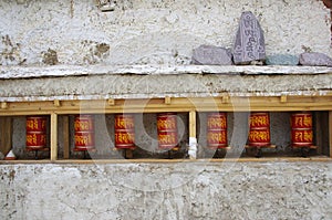 Prayer wheels in Lamayuru in Ladakh, India