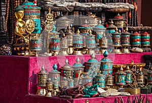 Prayer wheels at Nepali market