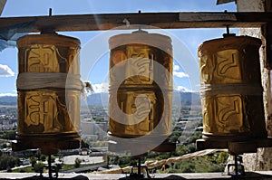 Prayer wheels in Tibet