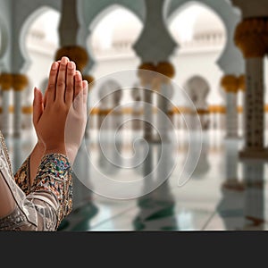 Prayerful moment Hand raised in prayer for Ramadan background