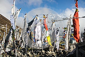 Prayers flags: the memorial of the people lost on earthquake 2015.