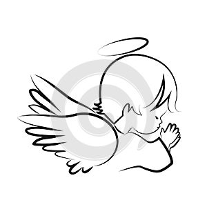 Praying angel child, believe icon vector