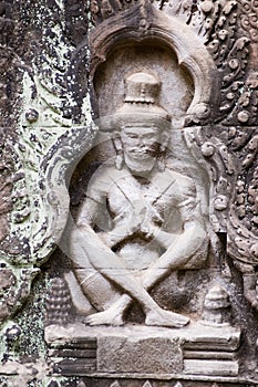 Praying Ascetic carving, Preah Khan temple, Angkor