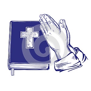 Praying Hands , Bible, gospel, the doctrine of Christianity, symbol of Christianity hand drawn vector illustration