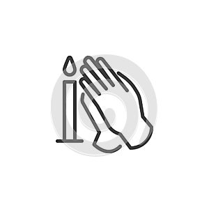 Praying hands candle line icon