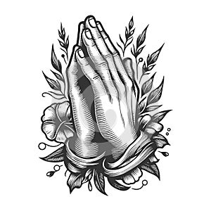 Praying Hands Floral Elements engraving raster