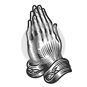 Praying Hands Floral Elements engraving vector