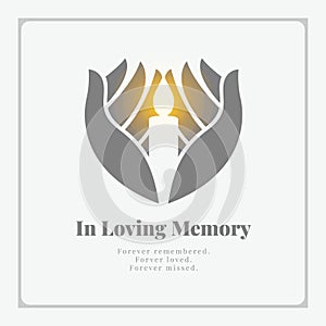Praying Hands Holding light Candle sign and in loving memory letter vector design photo