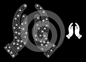 Praying Hands Icon - Wireframe Mesh with Constellation Nodes