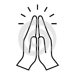 Praying hands line icon, namaste sign