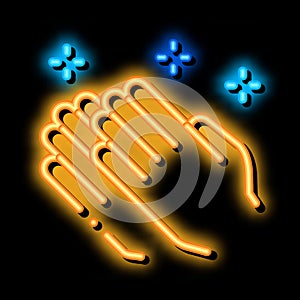 praying hands neon glow icon illustration